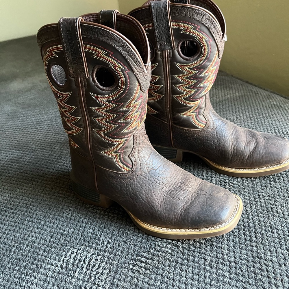 Durango Brown Kids Western Pull-On Boots with Multicolor Stitching